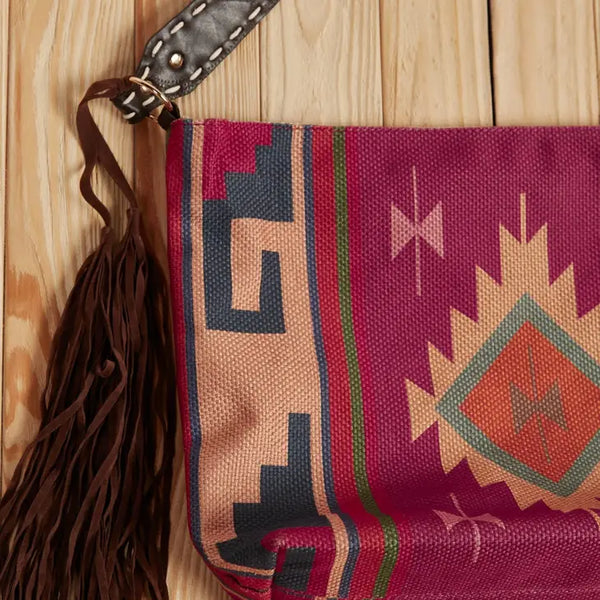 Aztec Western Saddle Blanket Tassel Crossbody Bag